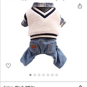 Plaid Dog Shirt Dog Outfit Overalls Jeans Jumpsuit with Warm Sweater Vest